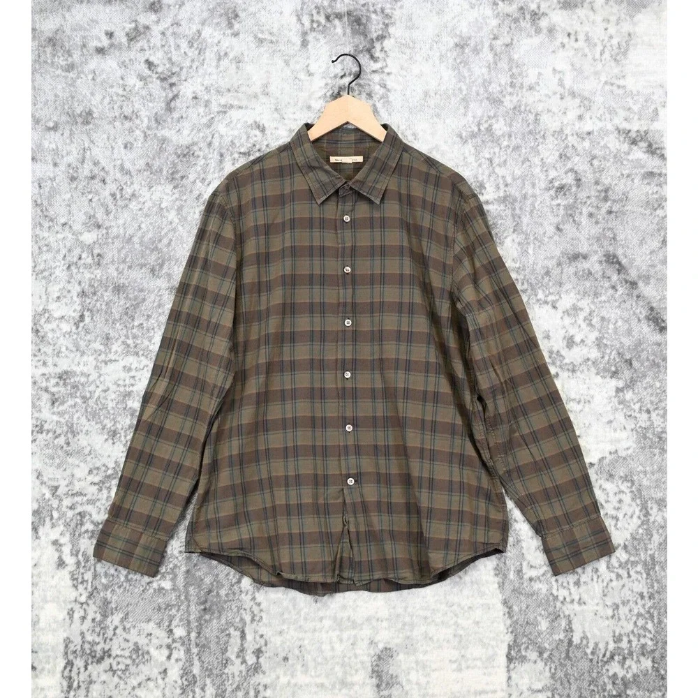 John Varvatos Green Check Plaid Cotton Long Sleeve Button Shirt XXL 2XL